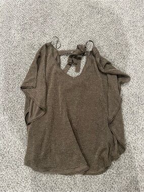 Oasis Shimmery Brown Tie-Back Blouse